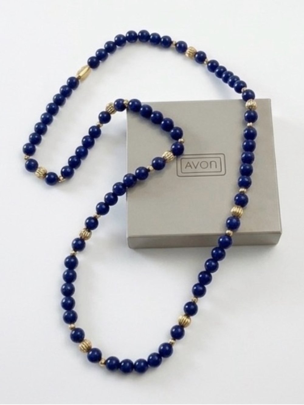 #18 AVON Vintage Blue Lapis Beaded Necklace